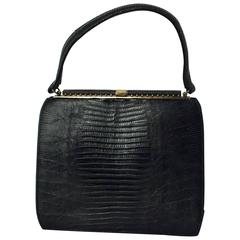 Vintage 50s Roos Atkins Black Lizard Handbag