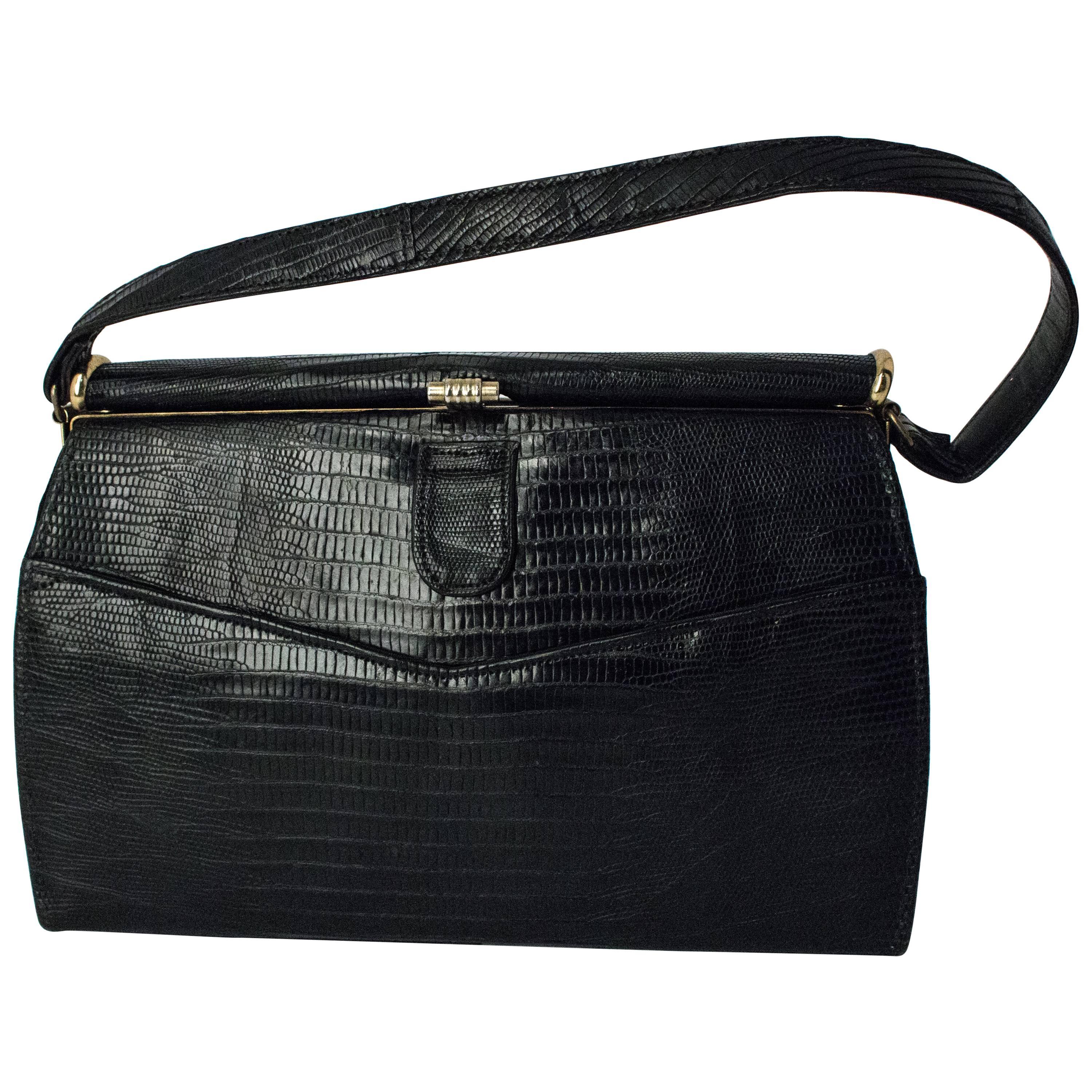50s Black Lizard Handbag
