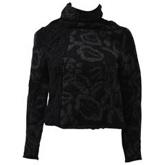 Yohji Yamamoto Black Floral High Neck Cropped Jumper with Zip fastenings