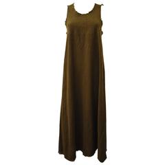 Comme des Garcons Khaki Green Wool Sleeveless Dress with Raw Edges 1994