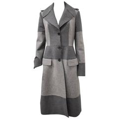 Alexander McQueen Grey Two-Tone Panelled Long Wool Coat, Brand New