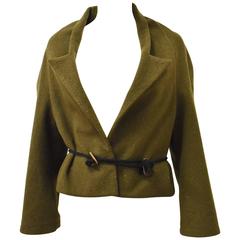 Yohji Yamamoto Khaki Green Cropped Jacket with rope and toggle tie waist