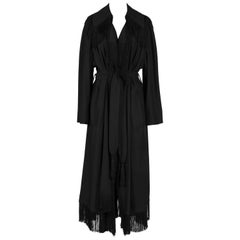 MOSCHINO COUTURE S/S 1989 Runway Black Fringe Wrap Coat with Belt