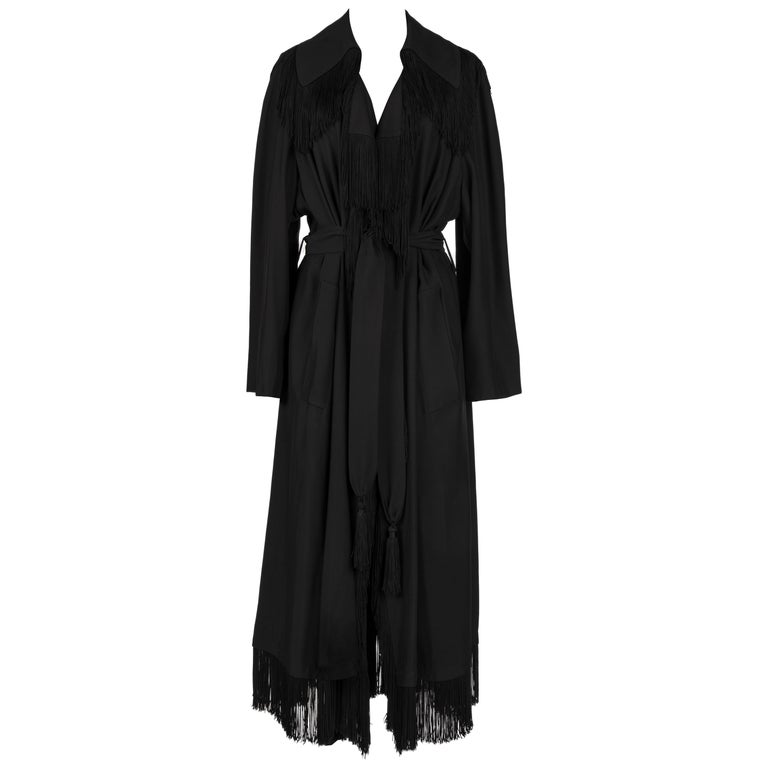 MOSCHINO COUTURE S/S 1989 Runway Black Fringe Wrap Coat with
