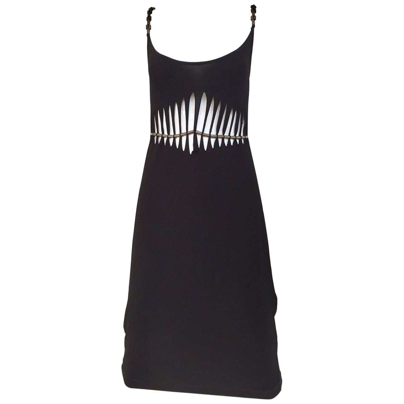 90s Plein Sud Black Rayon Cut Out Spaghetti strap dress For Sale