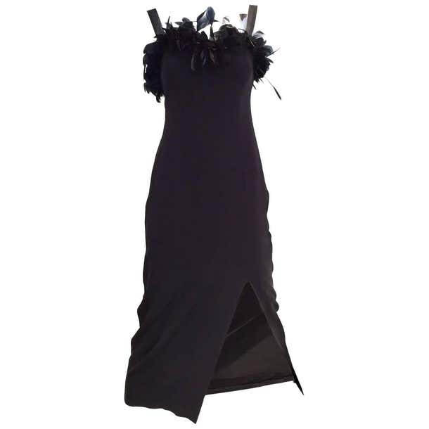 1970s Black Crepe Sheath Dress with Ostrich Feather Trim at 1stDibs ...