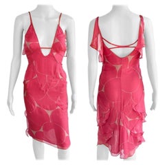 Gucci by Tom Ford S/S 2002 Cutout Plunged Neckline Ruffles Silk Dress
