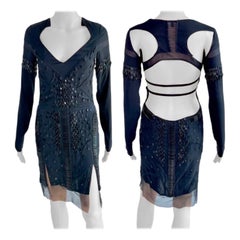 Gucci S/S 2005 Runway Embellished Sheer Plunging Neckline Cutout Back Mini Dress
