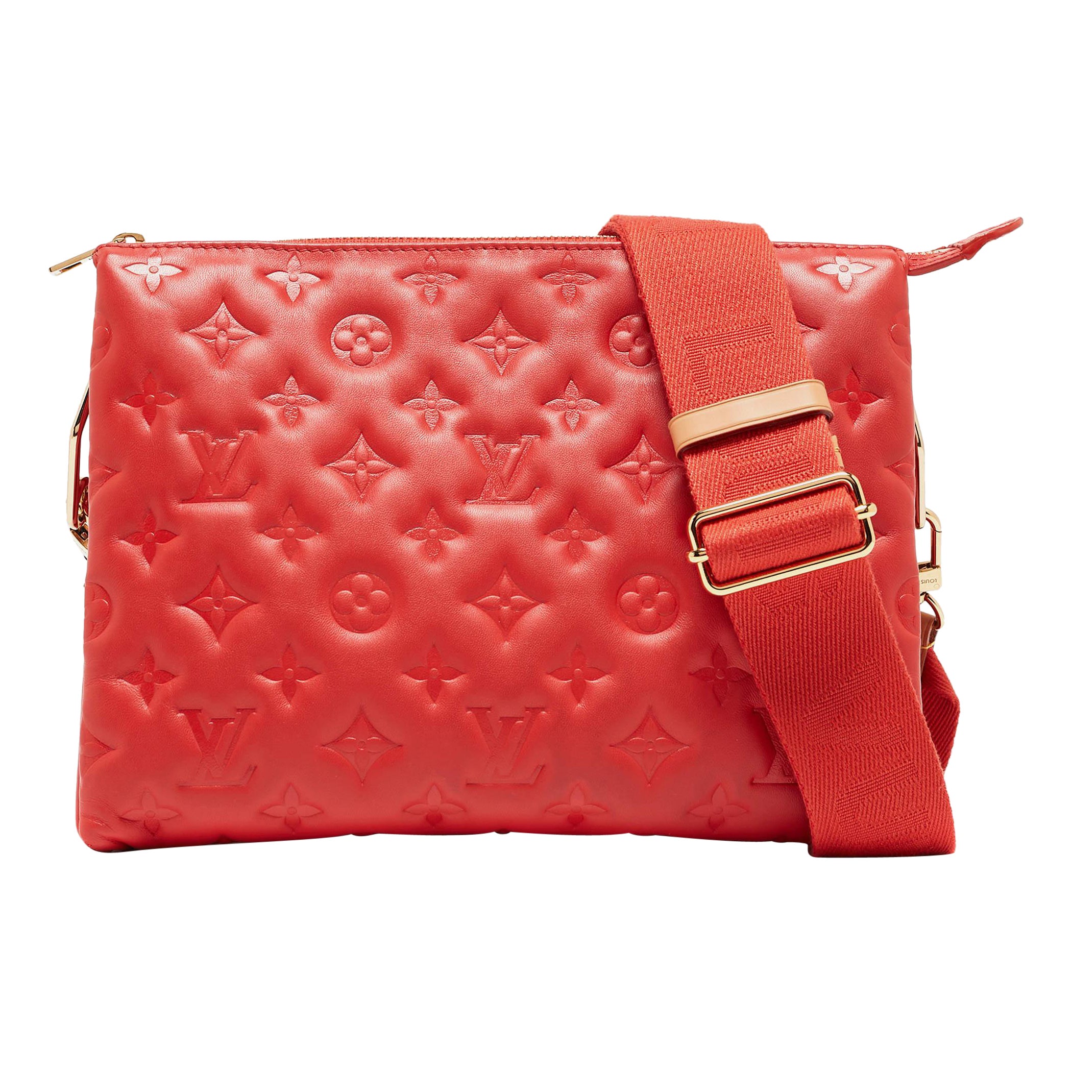 Louis Vuitton Wine Monogram Embossed Leather Coussin PM Bag For Sale