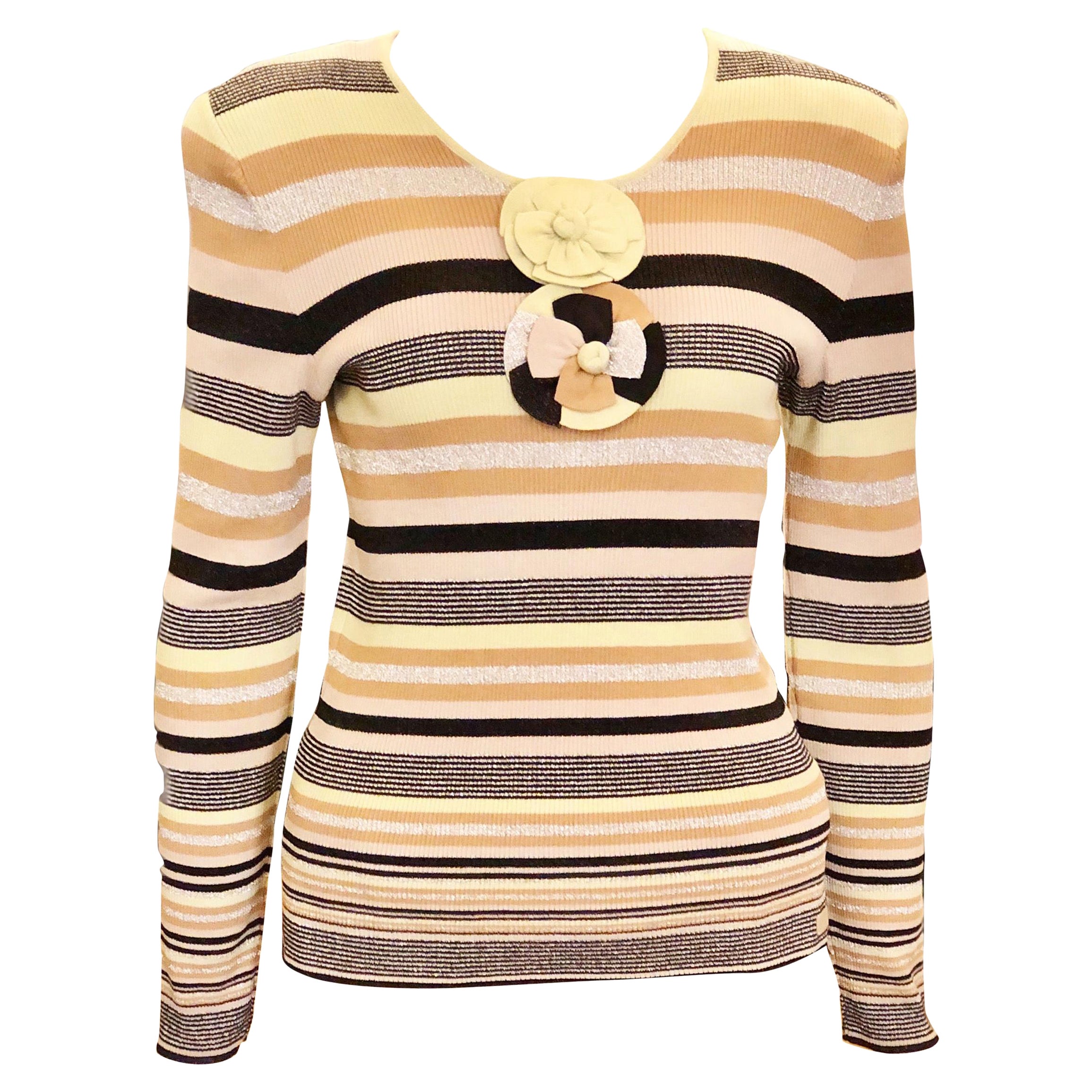 Chanel camellias Oberteil aus Baumwolle und Metallic-Streifen