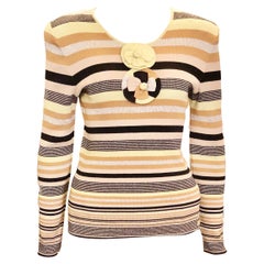 Chanel camellias cotton and metallic stripe top
