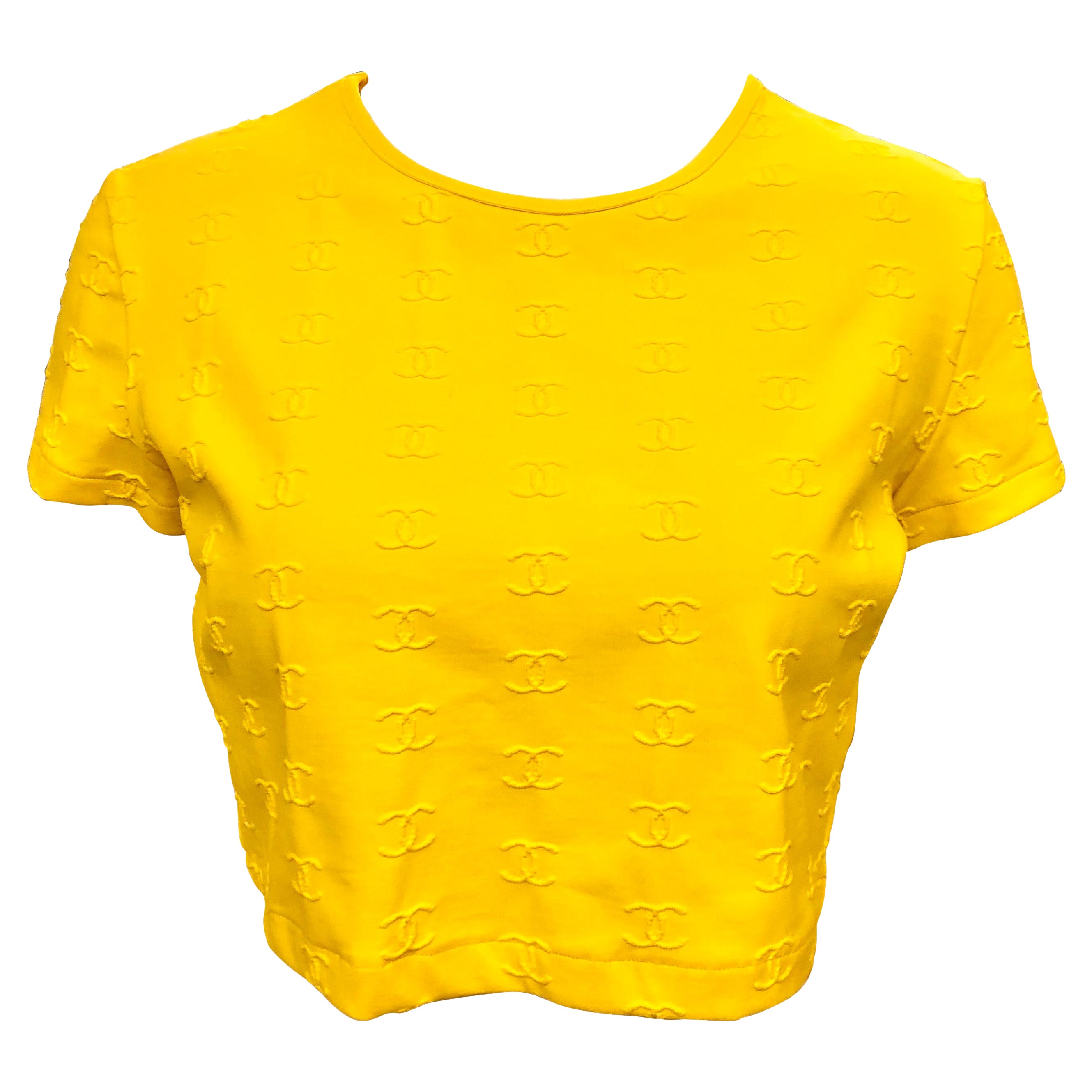Ikonisches Chanel Gelbes CC-Cropped-Top im Angebot