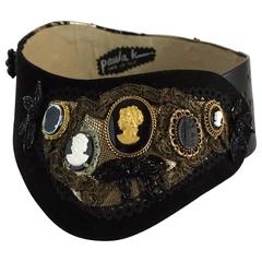 Paula K Black and Gold Lace, Leather and Suede Cameo Belt