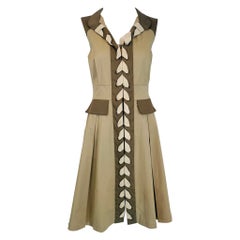 Oscar de la Renta Resort 2011 Two Tone Khaki Twill & Leather Safari Style Dress