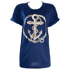 Vintage Escada by Margaretha Ley Navy and Gold Nautical Sequin Tee Shirt Top 