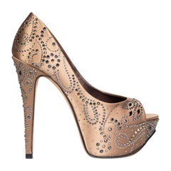 Gina Beige Crystal Embellished Platform Heels Size UK 4