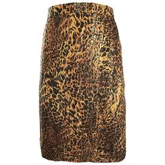 Vintage Escada Margaretha Ley Silk Leopard Print + Gold High Waist Pencil Skirt 6