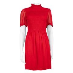 Alexa Chung Red Smocked Georgette Dress Size L