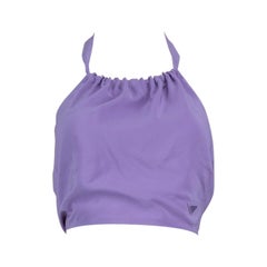 Prada Purple Silk Logo Plaque Halterneck Crop Top Size XS