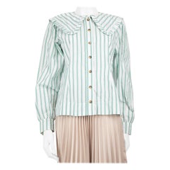 Ganni Green Striped Ruffled Collar Blouse Size S