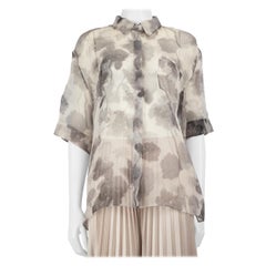 Fendi Grey Watercolour Print Mesh Blouse Size M