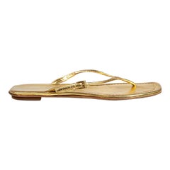 Prada Gold Leather Thong Strap Sandals Size IT 37