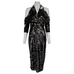 Safiyaa Black Sequinned Cold Shoulder Midi Dress Size S