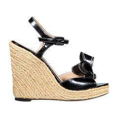 Valentino Garavani Black Bow Accent Wedge Sandals Size IT 39