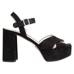 Prada Black Suede Strappy Platform Sandals Size IT 41