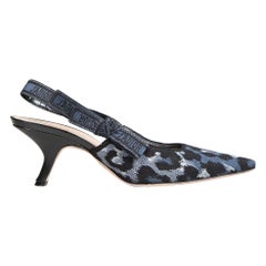 Dior Navy Leopard J'Adior Slingback Pumps Size IT 41