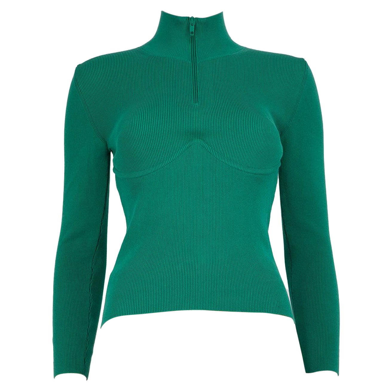 Balenciaga Green Rib Knit Wired Half-Zip Jumper Size S For Sale