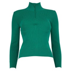 Balenciaga - Maglia a mezza zip in maglia a coste verde taglia S