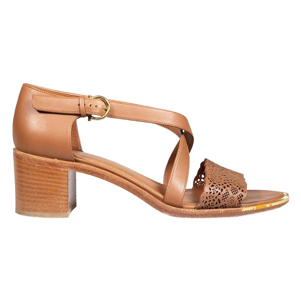 Salvatore Ferragamo Brown Leather Sandals Size US 7.5 For Sale