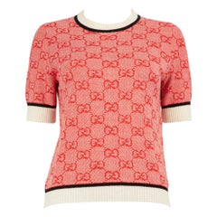 Gucci Red Wool GG Logo Jacquard Top Size M