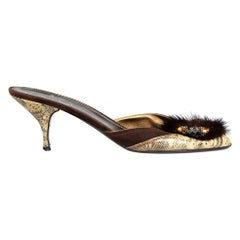 Prada Brown Lizard & Suede Embellished Mules Size IT 40.5