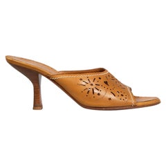 Salvatore Ferragamo Camel Laser Cut-Out Leather Mules Size US 7.5
