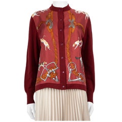 Hermès Burgundy Silk & Wool Printed Cardigan Size XXXL