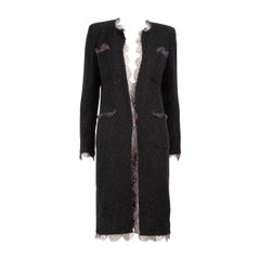 Chanel 2010 Black Wool Tweed Lace Trimmed Coat Size M