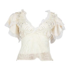 Rodarte - Top ricamato con fiori in pizzo color ecru - taglia M.