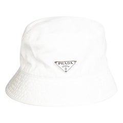 Prada White Logo Plaque Nylon Bucket Hat