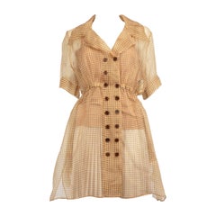 Fendi Beige Silk Gingham Double-Breasted Mesh Top Size XS