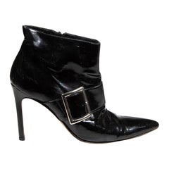 Gina Schwarze Stiefel aus Lackleder mit Schnalle Detail Größe UK 6
