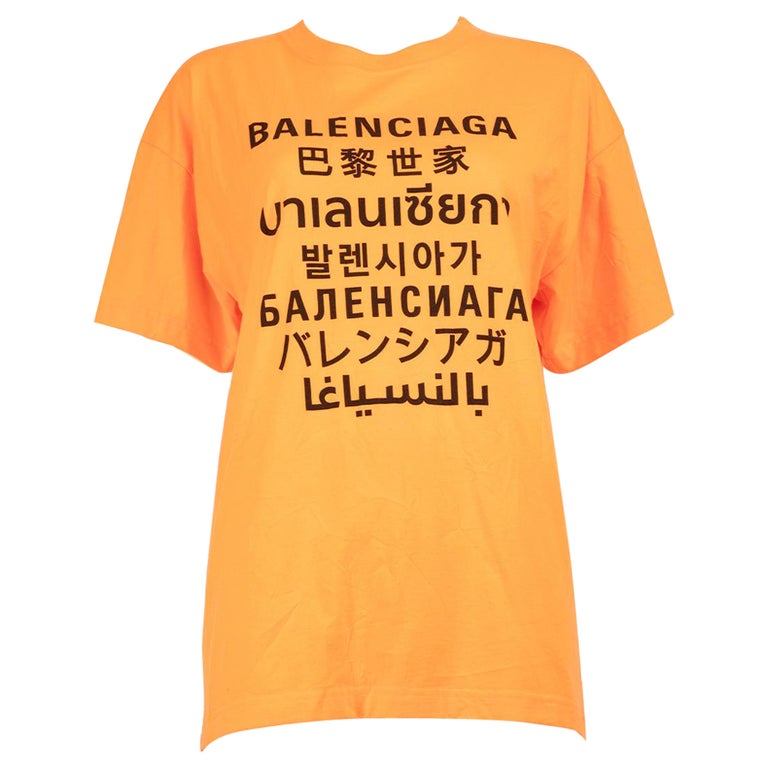 Balenciaga Neon Orange Multi Language Logo T-Shirt Size M For Sale 