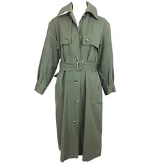 Vintage rare Yves St Laurent military green canvas trench coat 1970s
