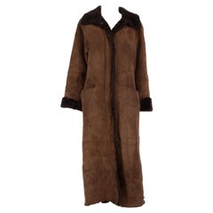Max Mara Cappotto in pelle scamosciata marrone foderato di pelliccia e shearling taglia XS