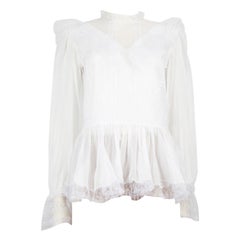 Ermanno Scervino White Lace Trim Pleated Blouse Size M