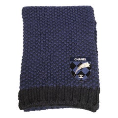 Chanel Navy Cashmere CC Logo Shooting Star Scarf