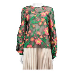 Andrew Gn SS15 Blusa bordada con flores y transparencias Talla L