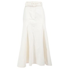 Emilia Wickstead White Denim Belted Midi Skirt Size XS