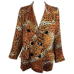 Vintage Yves St Laurent leopard print hammered satin double breasted jacket 1980 10